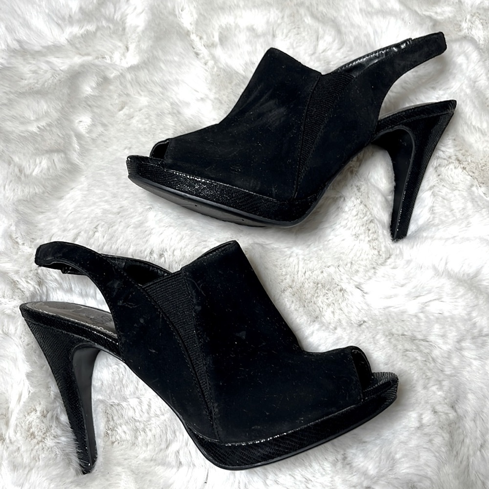 Impo faux suede black heels size 7